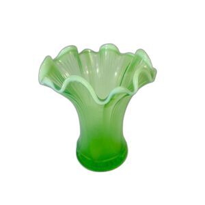 Antique Jefferson Glass Vase Sweet Pea Opalescent Green MCM Mid Century